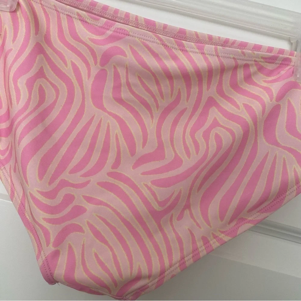 Wonder Nation Pink Cream Yellow Zebra Two Piece Ruffle Bikini Size XL 14/16